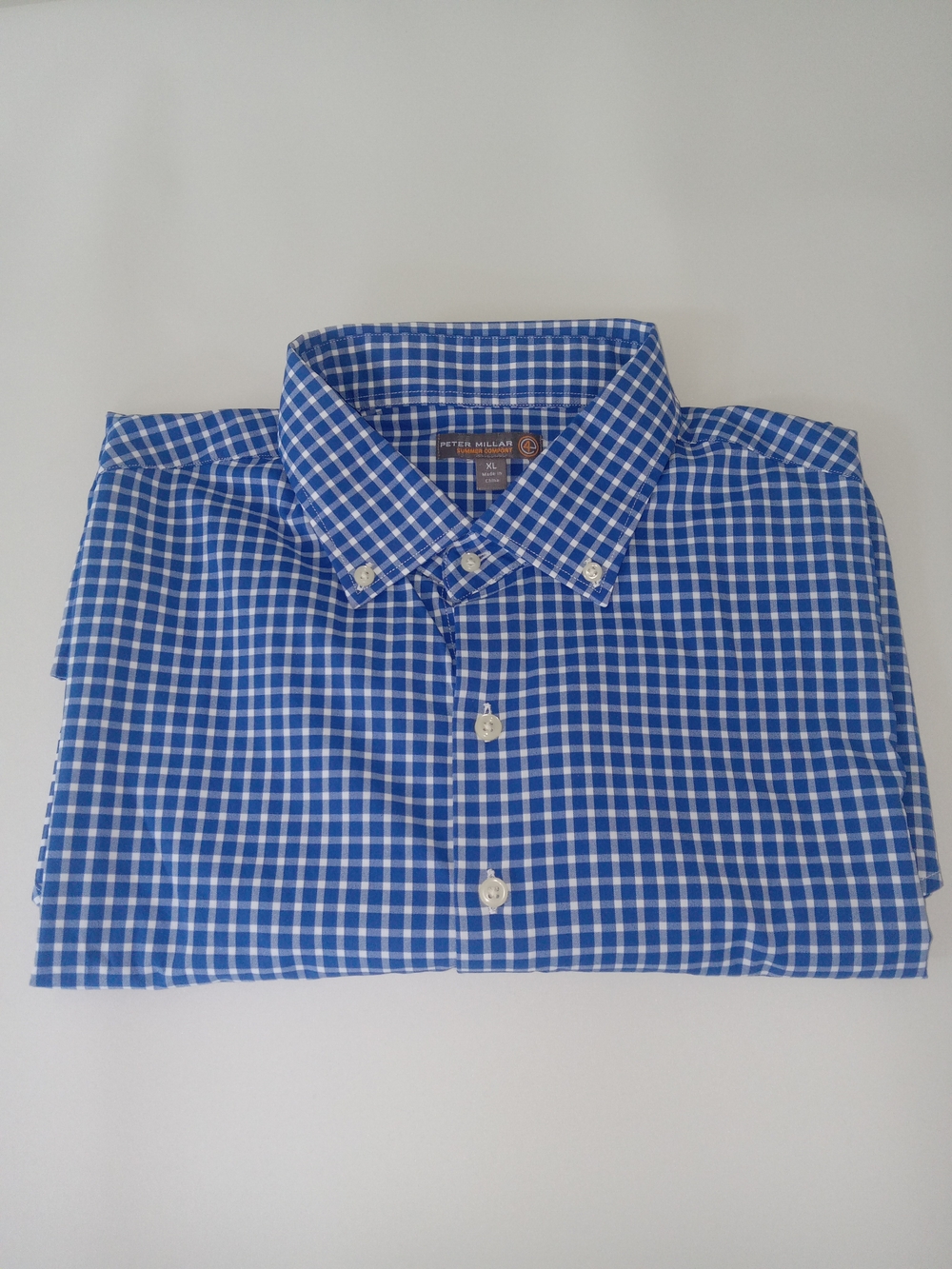 Peter Millar Summer Comfort Gingham Button-Down Short Sleeve Shirt Sz XL